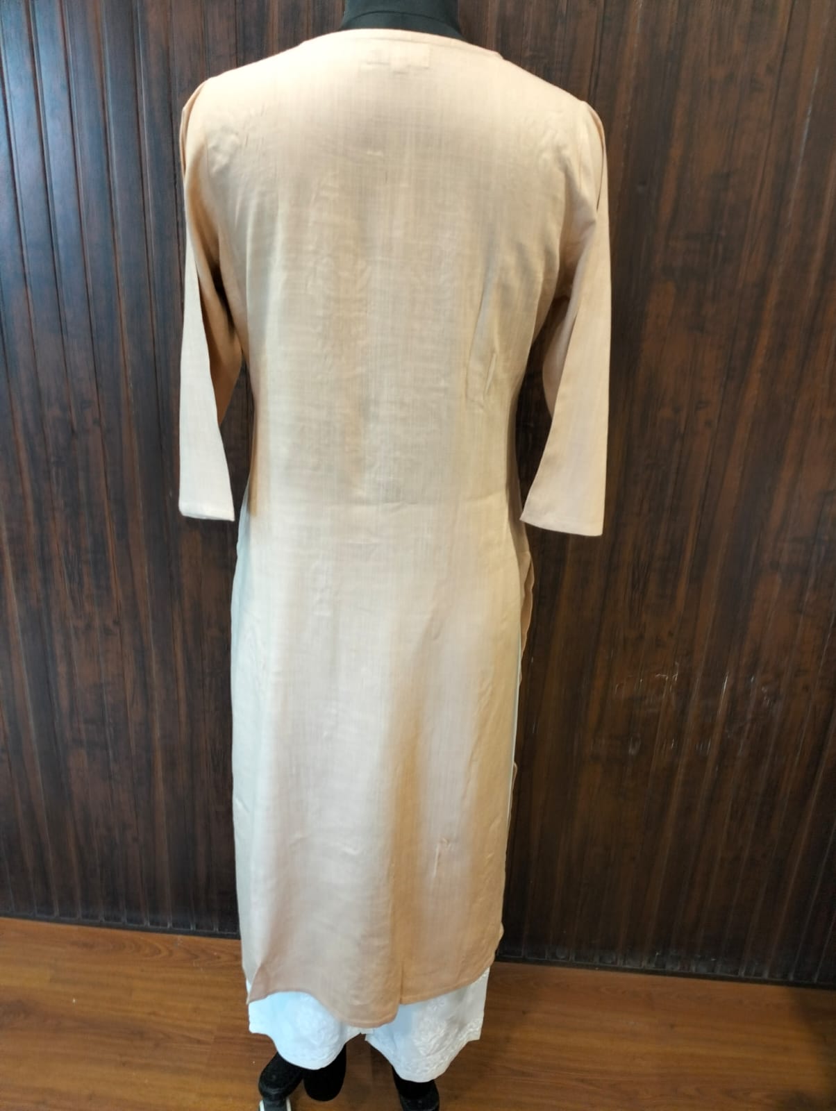 Golden Grace – Soft Beige Floral Kurti for Women