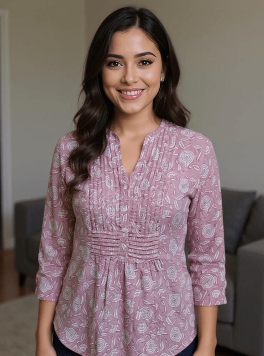 Pink Floral Printed Straight Kurta – Soft Cotton Daily Wear