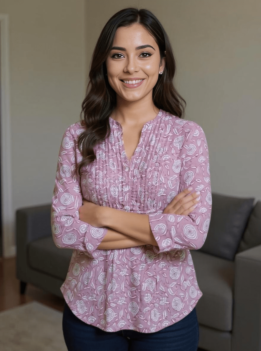 Pink Floral Printed Straight Kurta – Soft Cotton Daily Wear