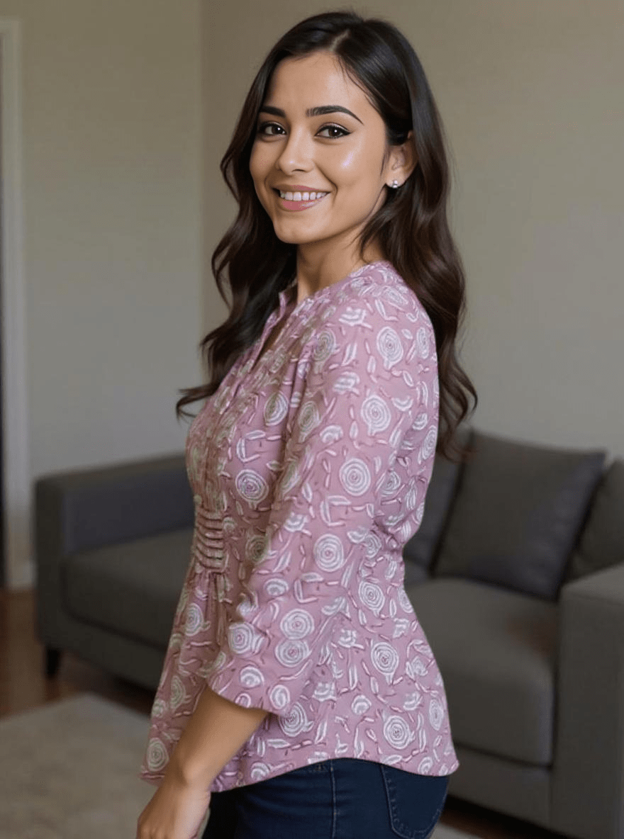 Pink Floral Printed Straight Kurta – Soft Cotton Daily Wear