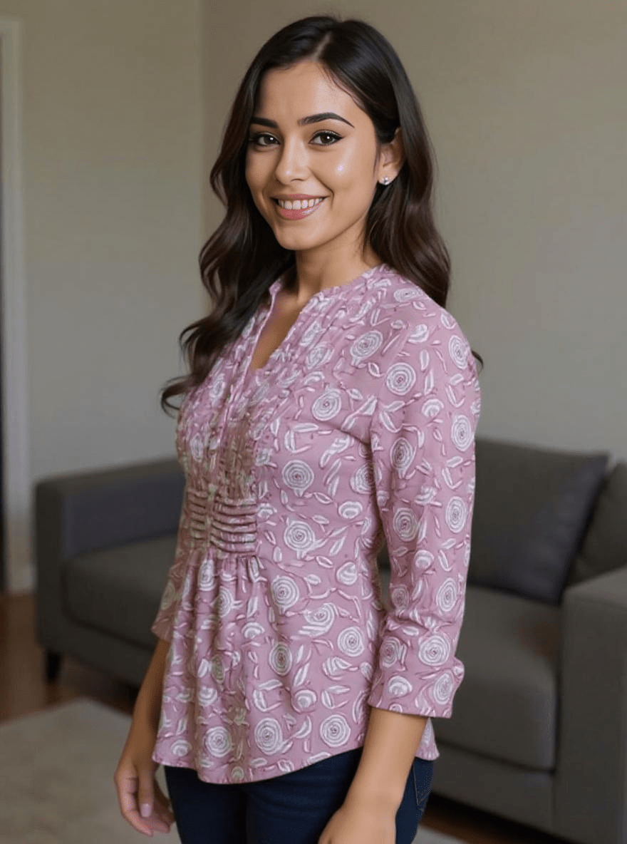 Pink Floral Printed Straight Kurta – Soft Cotton Daily Wear