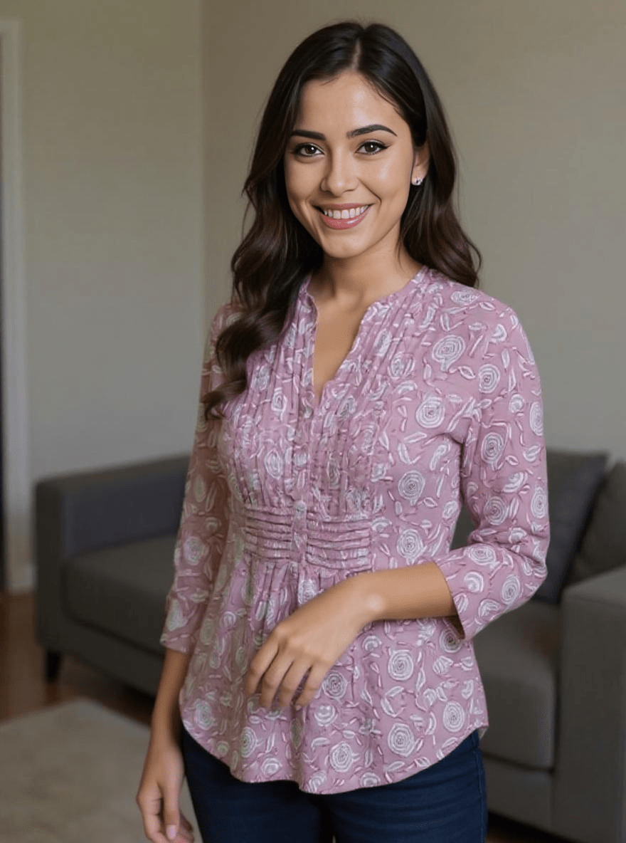 Pink Floral Printed Straight Kurta – Soft Cotton Daily Wear