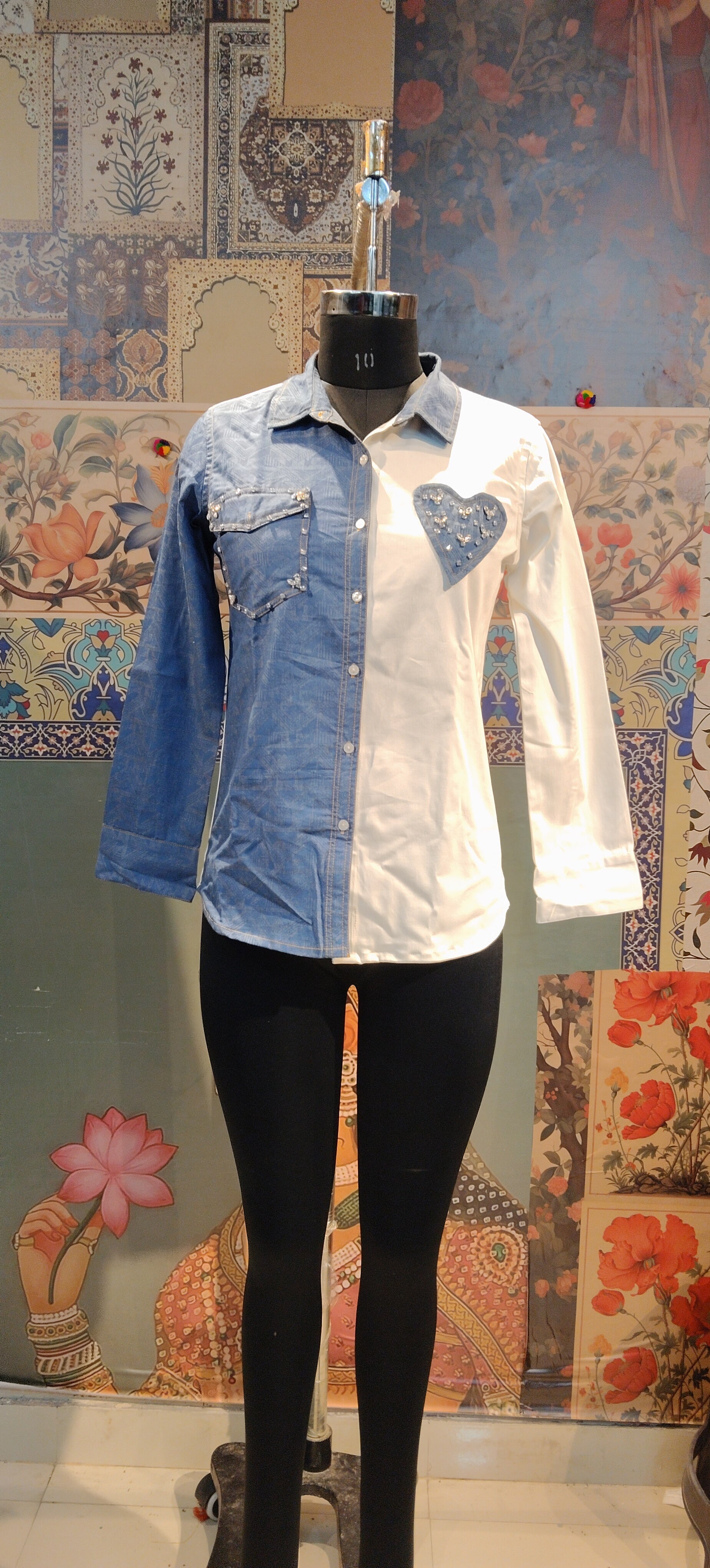 Vibrant Boho Fusion Hand-Embroidered Shirt – Mirror Work & Patch Detailing