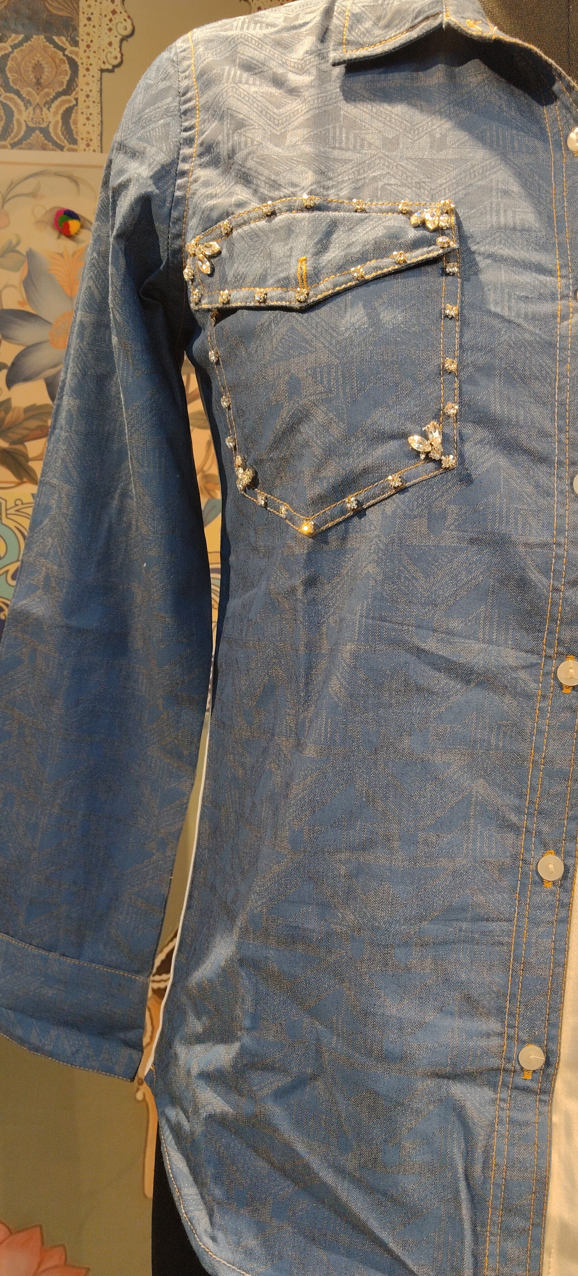 Vibrant Boho Fusion Hand-Embroidered Shirt – Mirror Work & Patch Detailing
