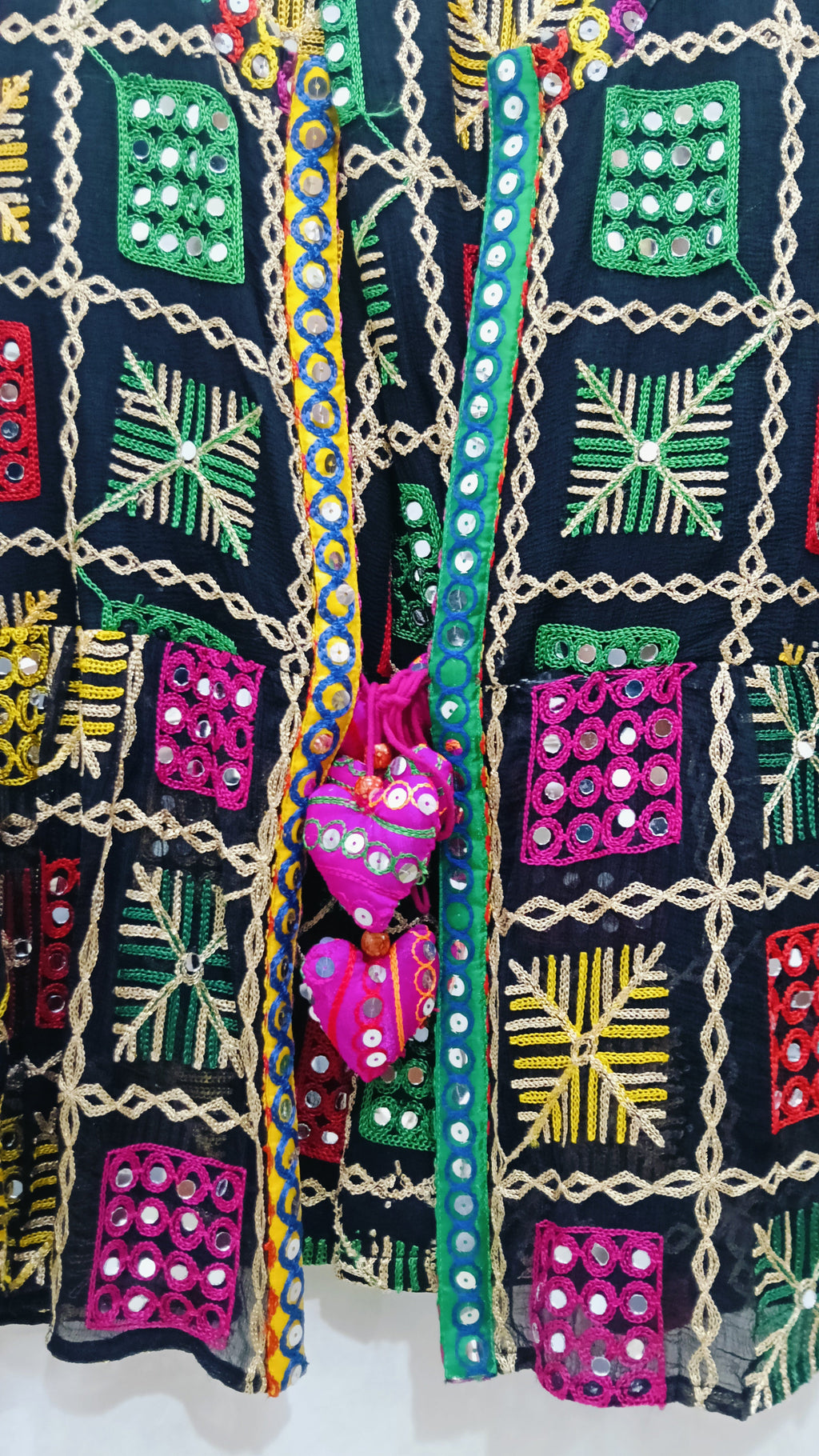 Boho Phulkari Mirror Work Kurti – Multicolor Embroidered Jacket Style