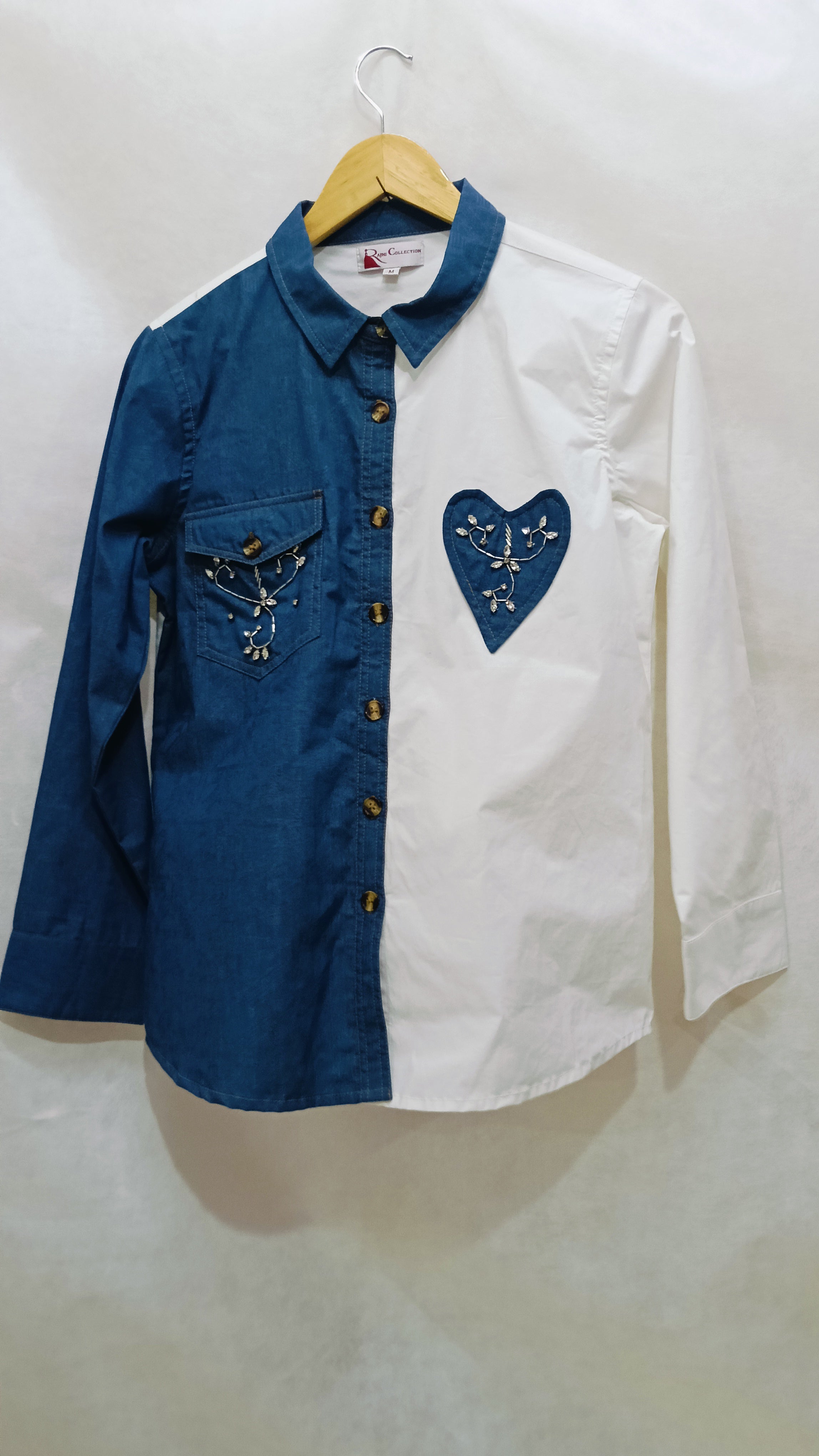 Vibrant Boho Fusion Hand-Embroidered Shirt – Mirror Work & Patch Detailing