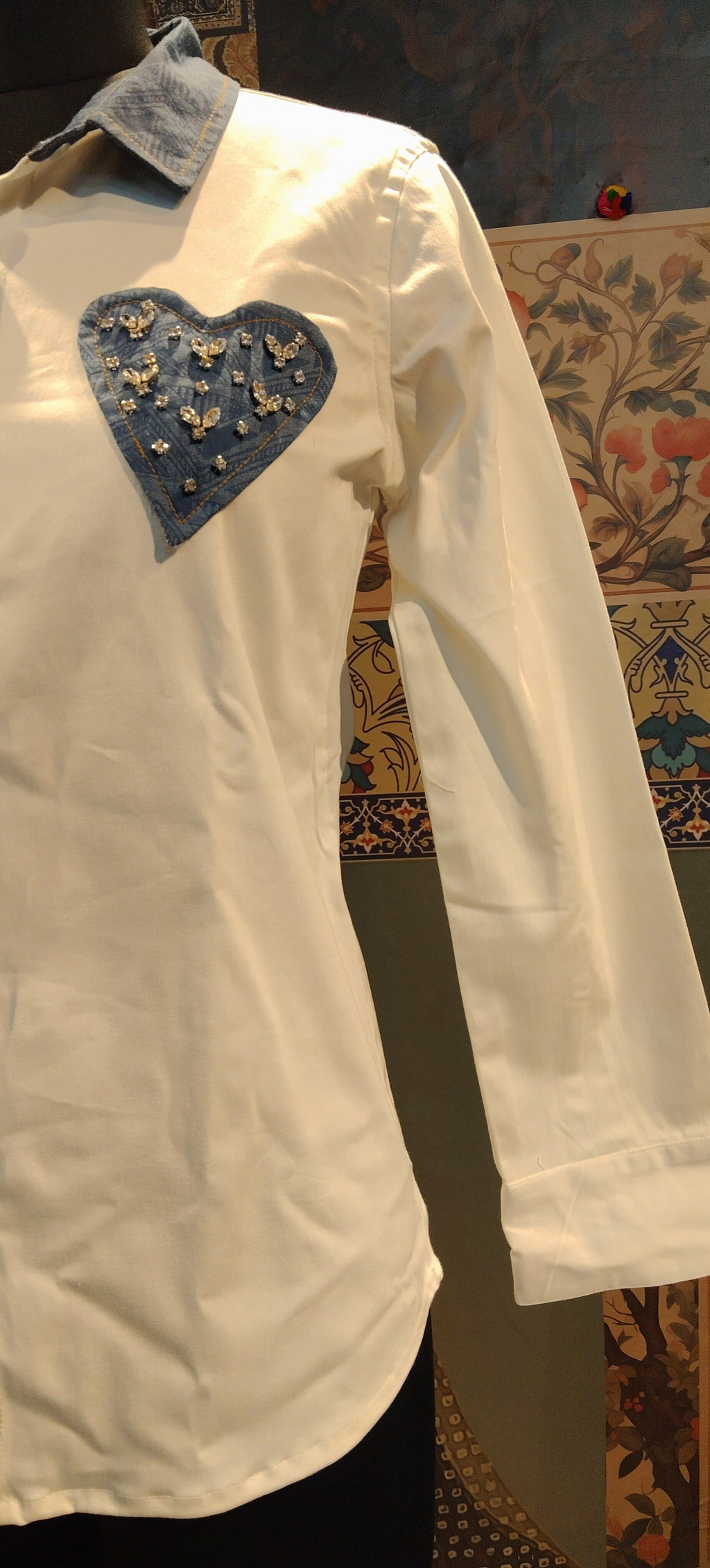 Vibrant Boho Fusion Hand-Embroidered Shirt – Mirror Work & Patch Detailing