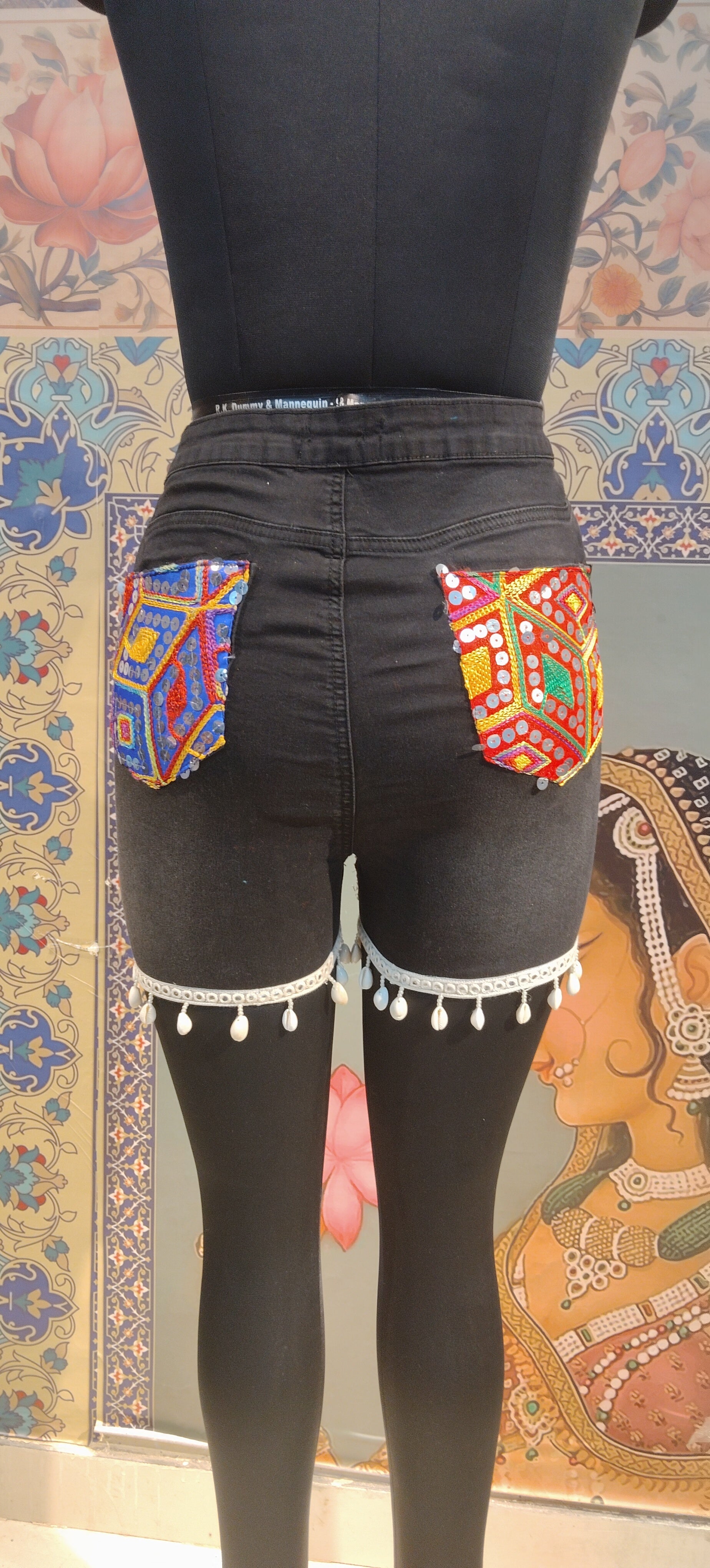 Boho Patchwork Mirror Embroidered Shorts