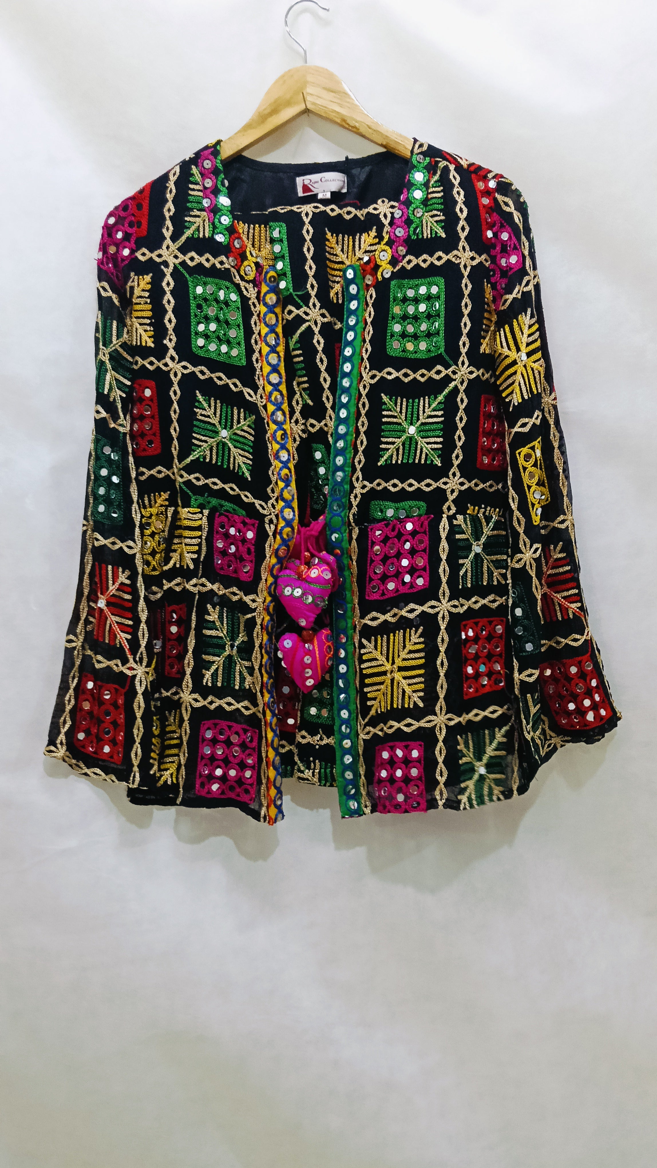 Boho Phulkari Mirror Work Kurti – Multicolor Embroidered Jacket Style