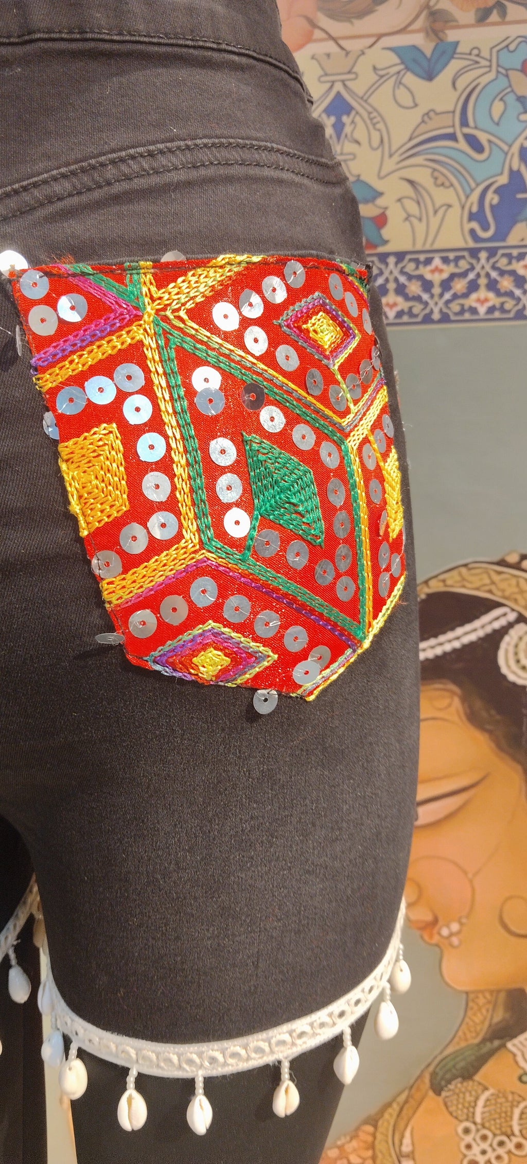 Boho Patchwork Mirror Embroidered Shorts