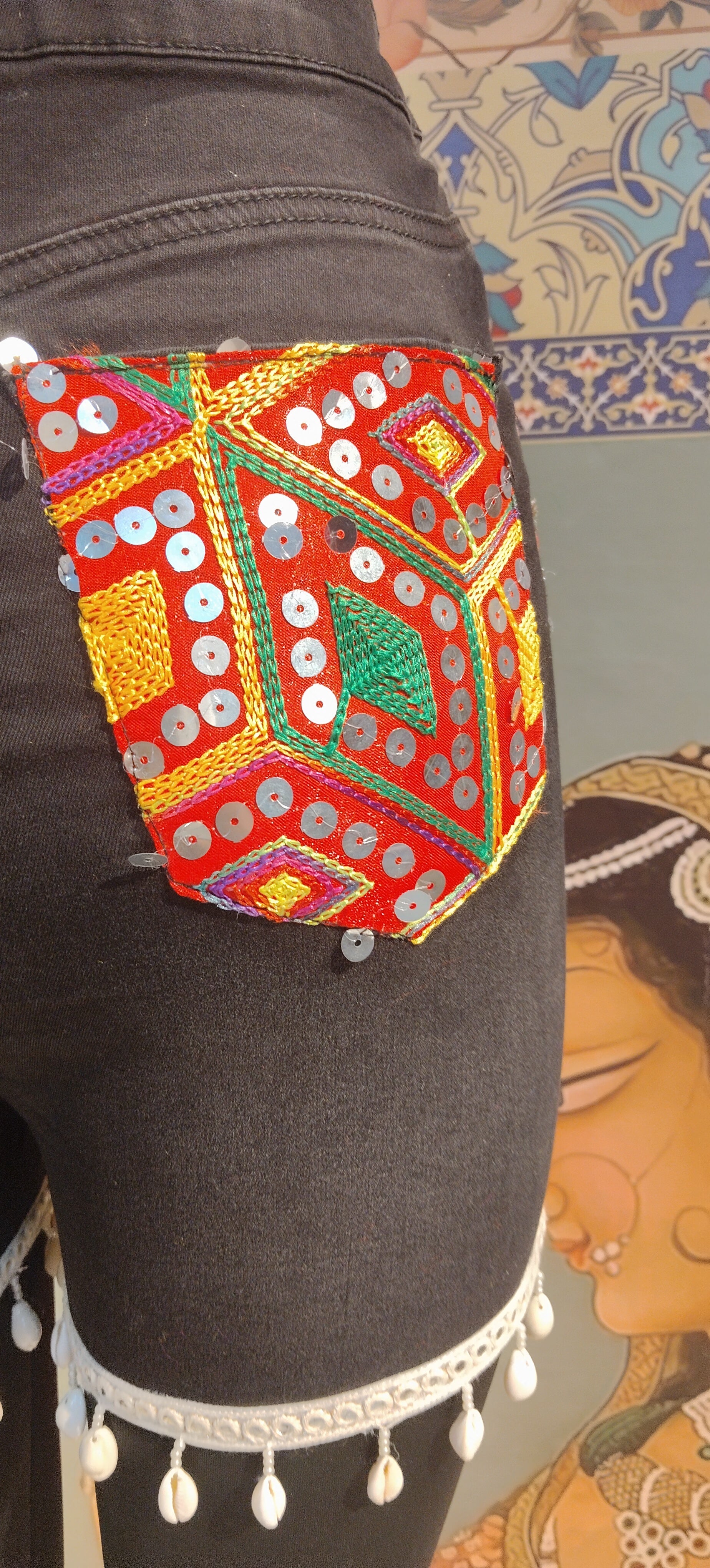 Boho Patchwork Mirror Embroidered Shorts