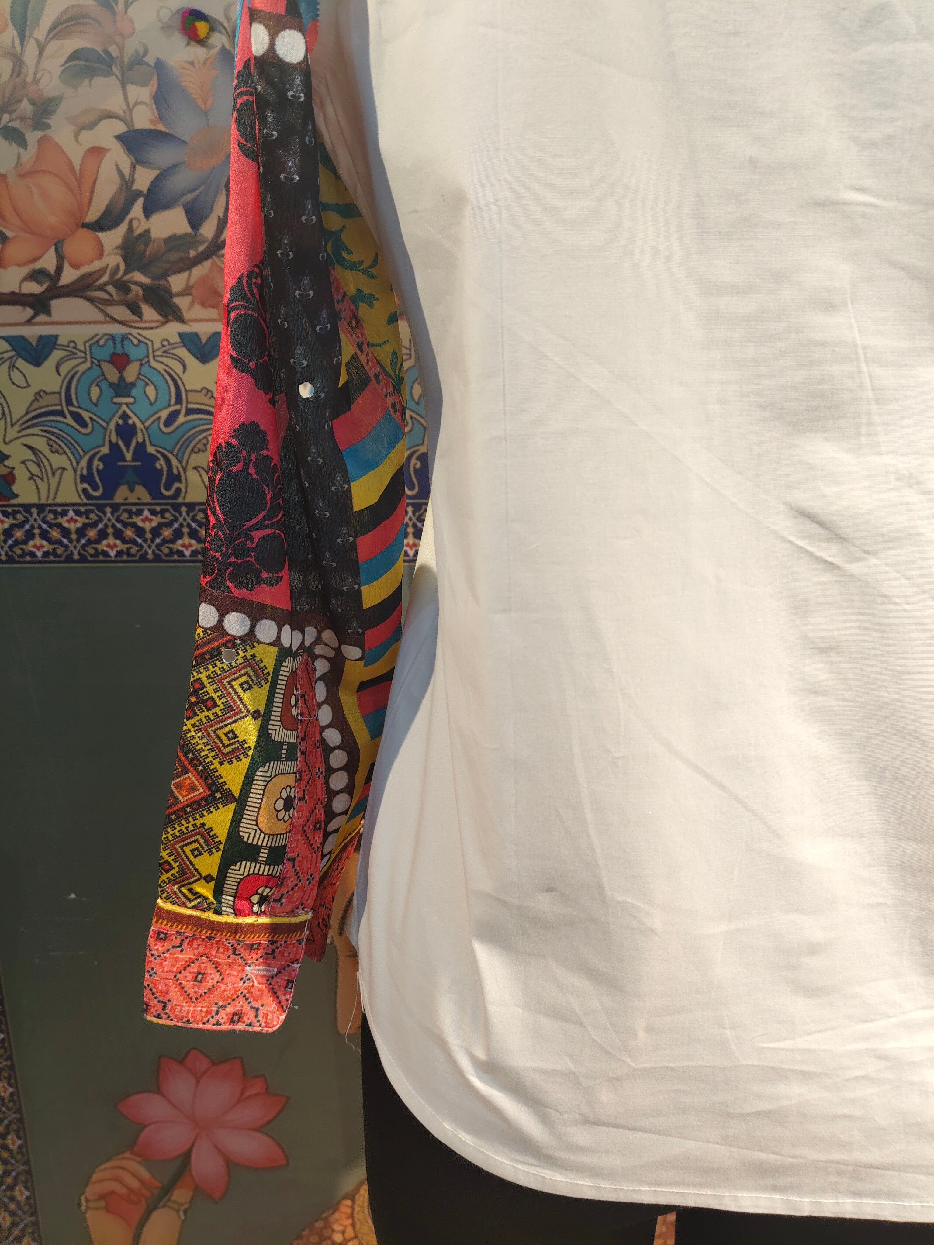 White Handcrafted Patchwork Shirt with Artistic Hand Embroidery – Boho Fusion Wear