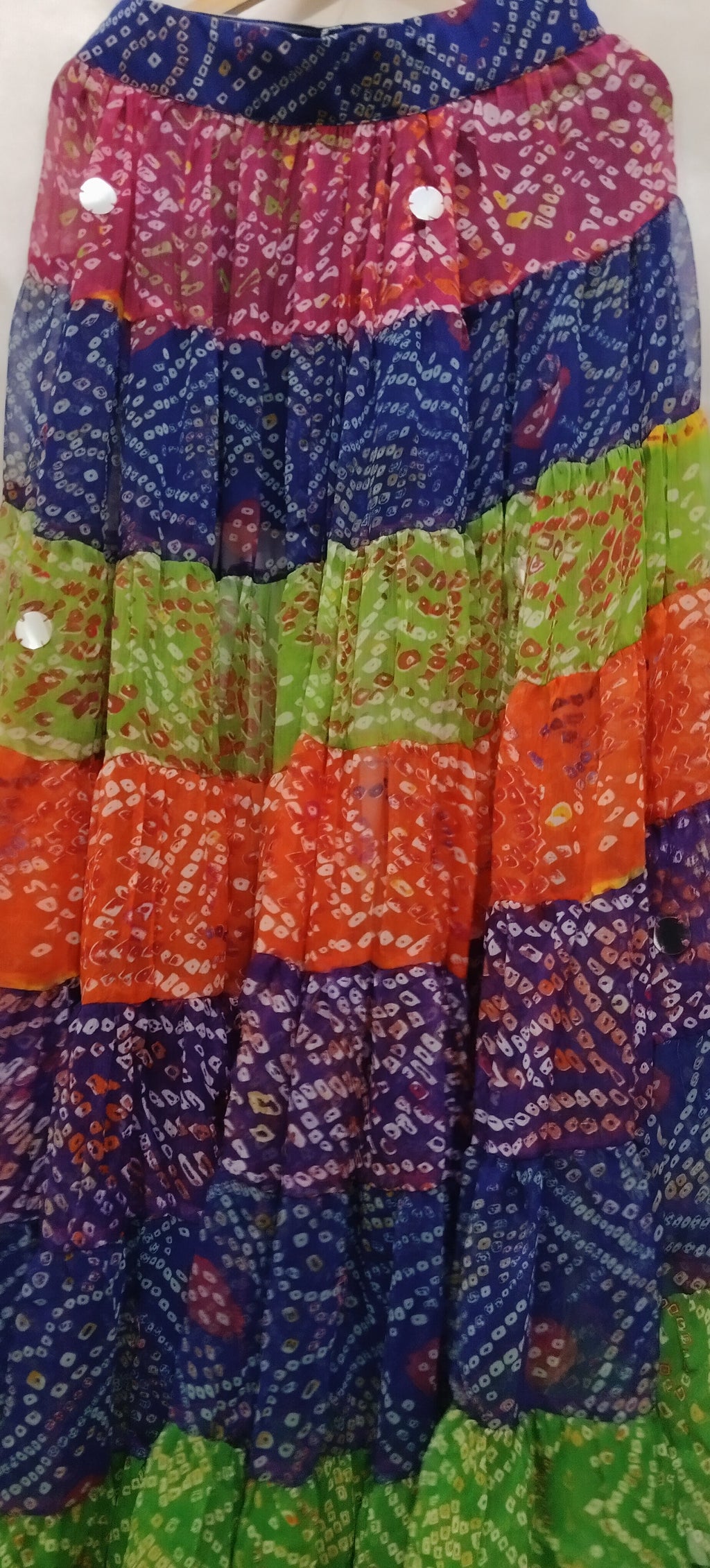 Multi-Color Bandhini Layered Skirt with Tassel