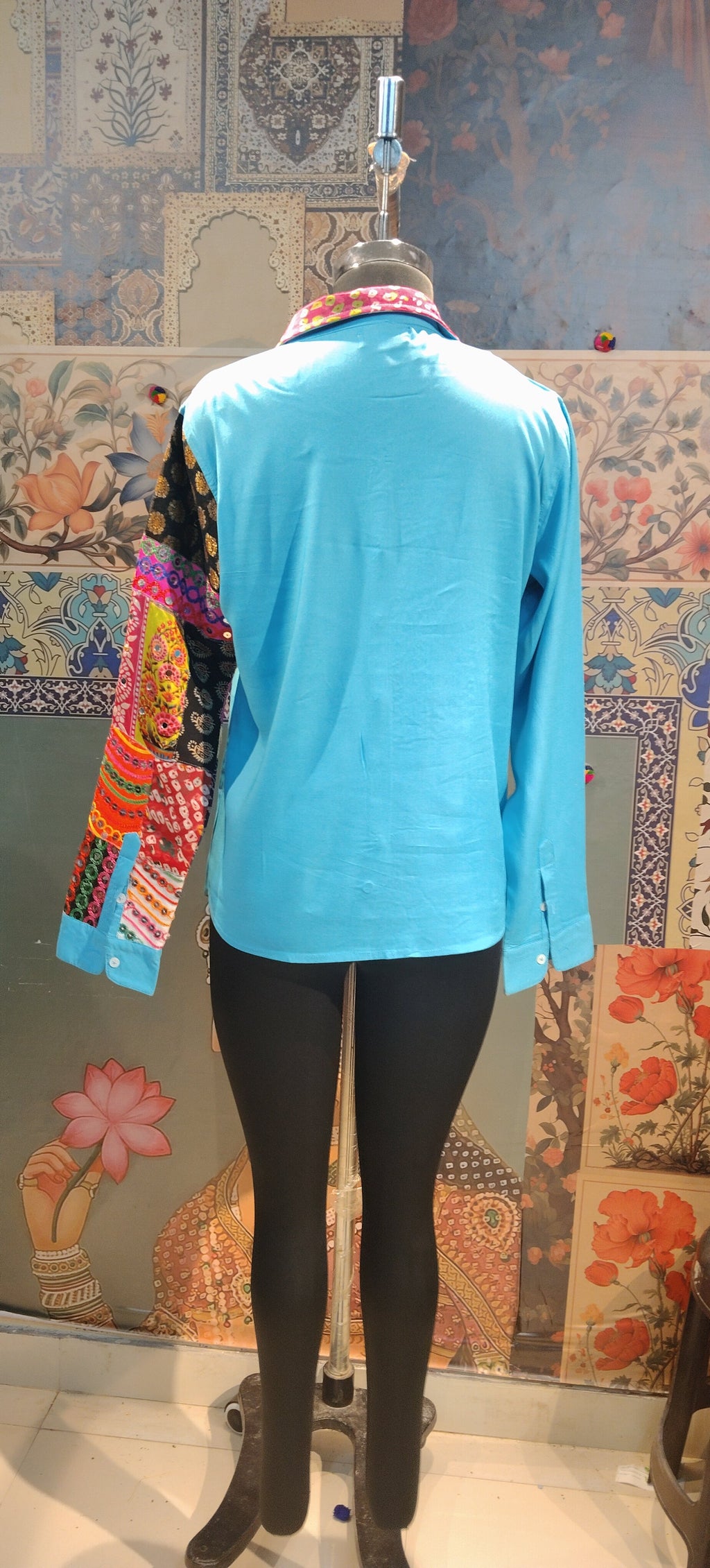 Patchwork Shirt Gypsy Grid Turquoise Multicolor