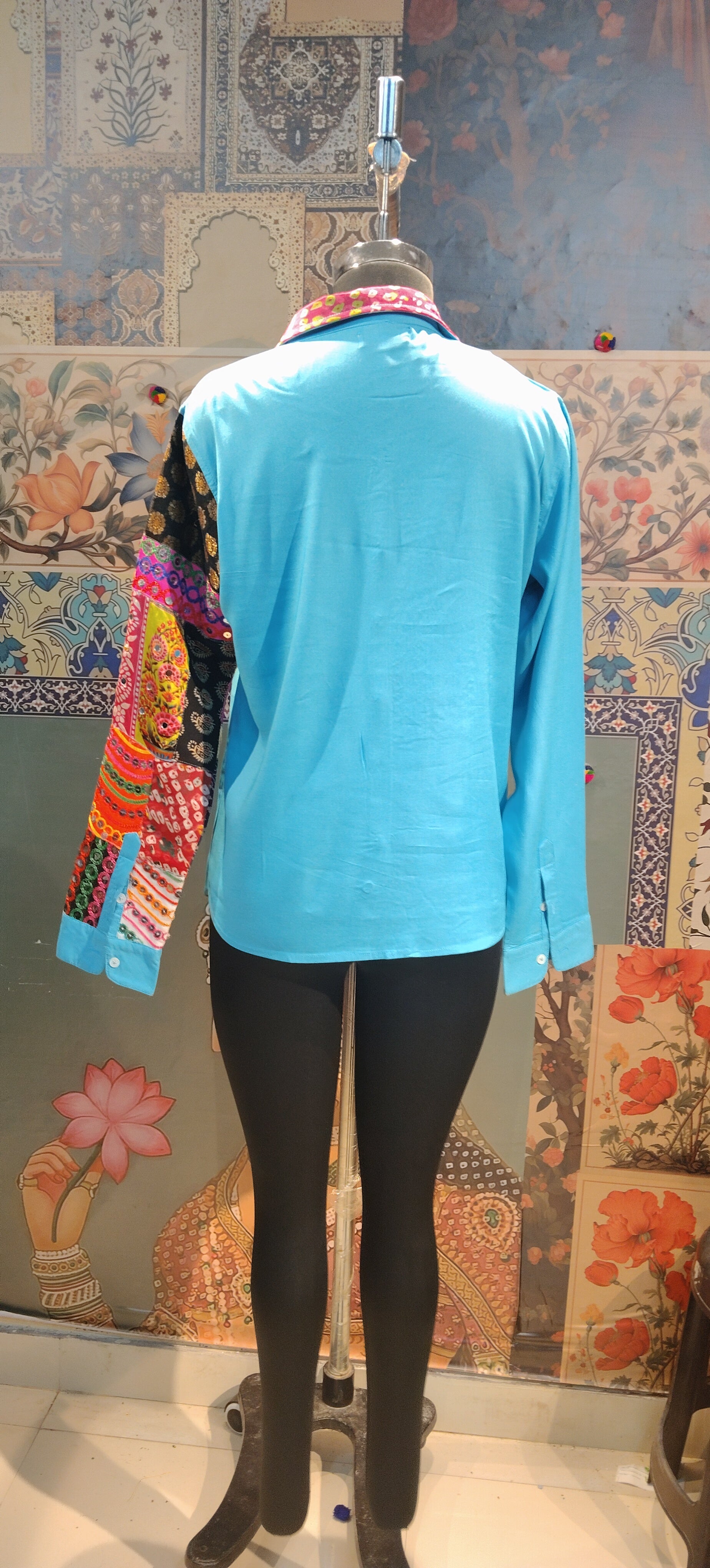 Patchwork Shirt Gypsy Grid Turquoise Multicolor