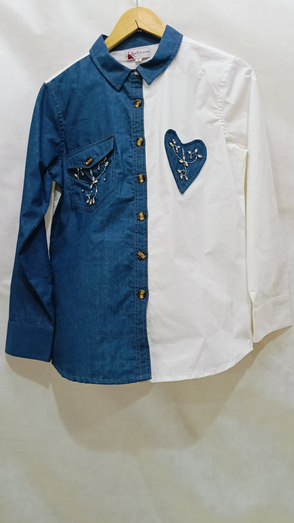 Vibrant Boho Fusion Hand-Embroidered Shirt – Mirror Work & Patch Detailing
