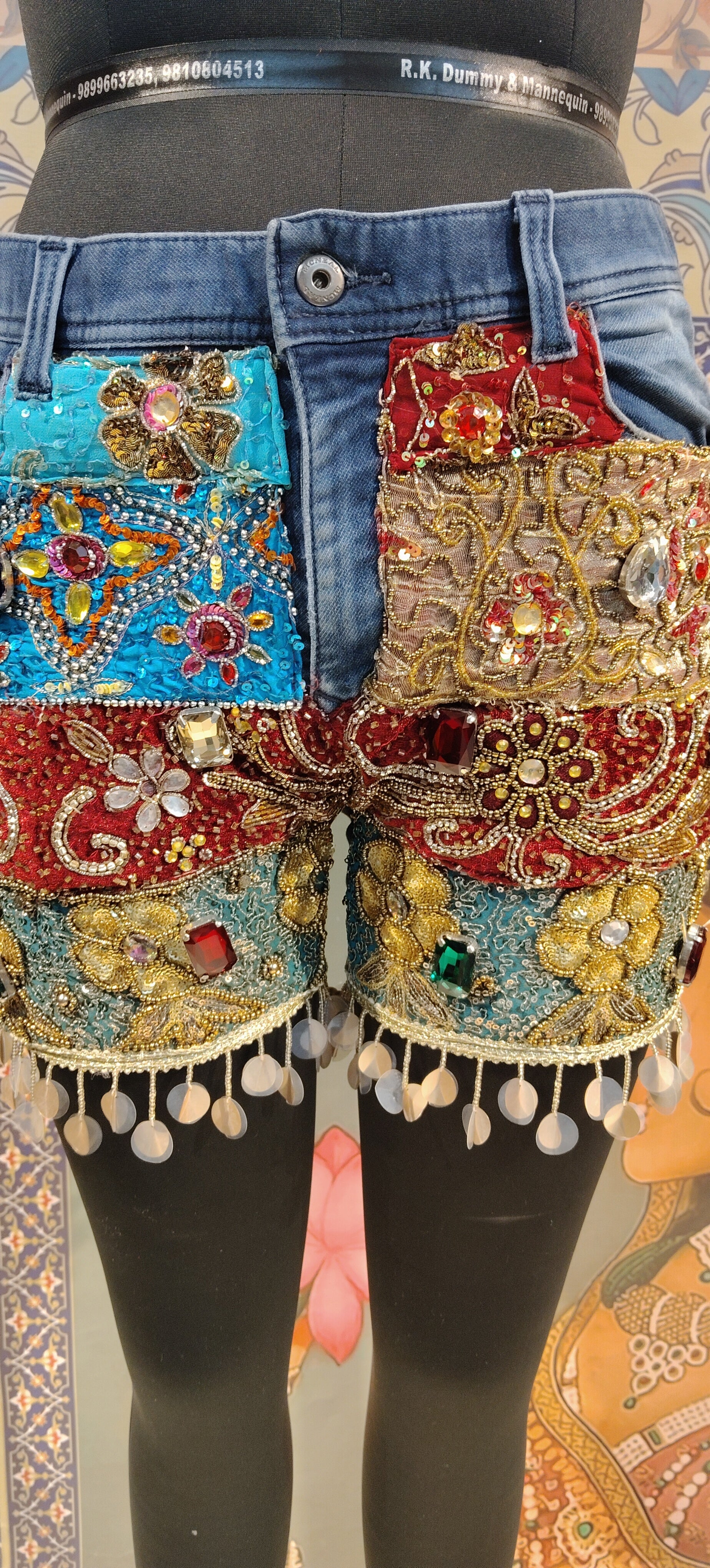 Denim Shorts Boho Patchwork Embroidered