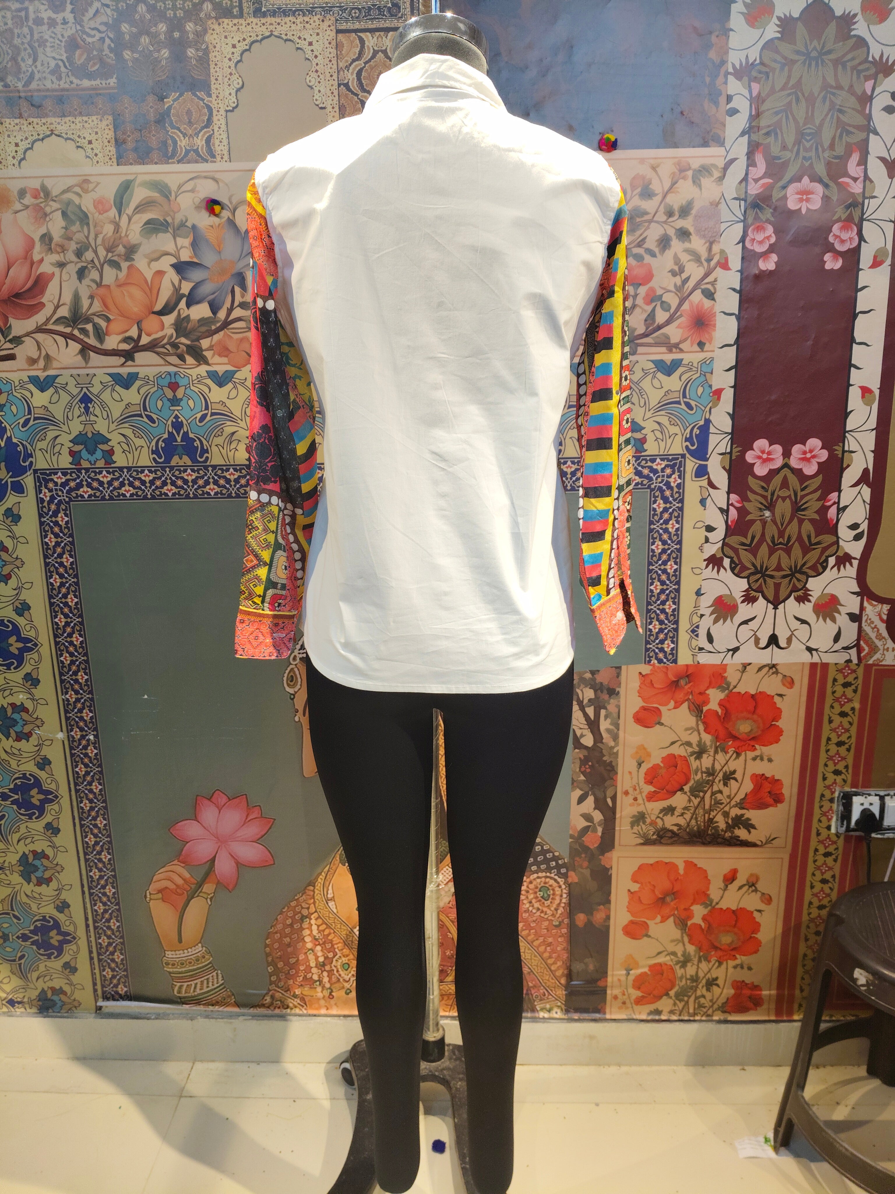 White Handcrafted Patchwork Shirt with Artistic Hand Embroidery – Boho Fusion Wear