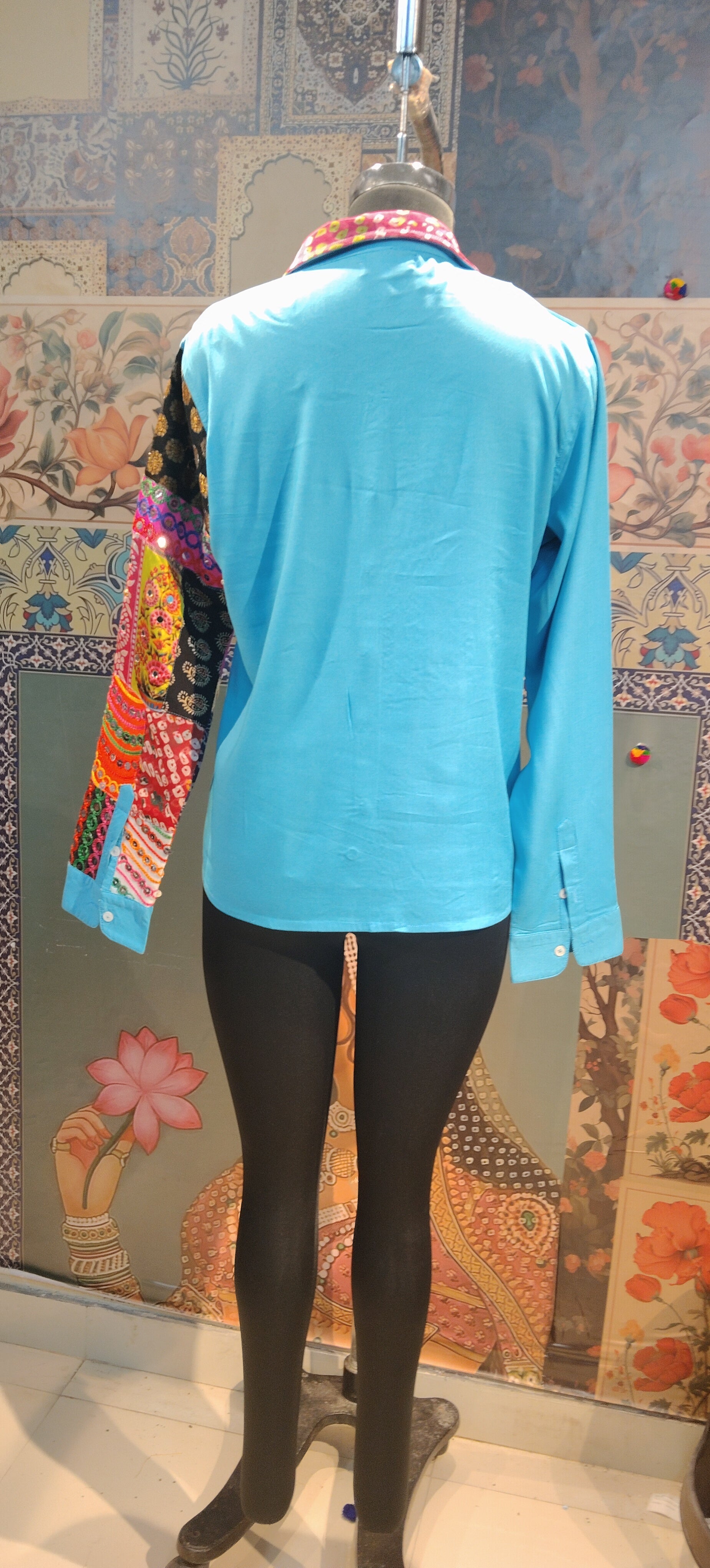 Patchwork Shirt Gypsy Grid Turquoise Multicolor
