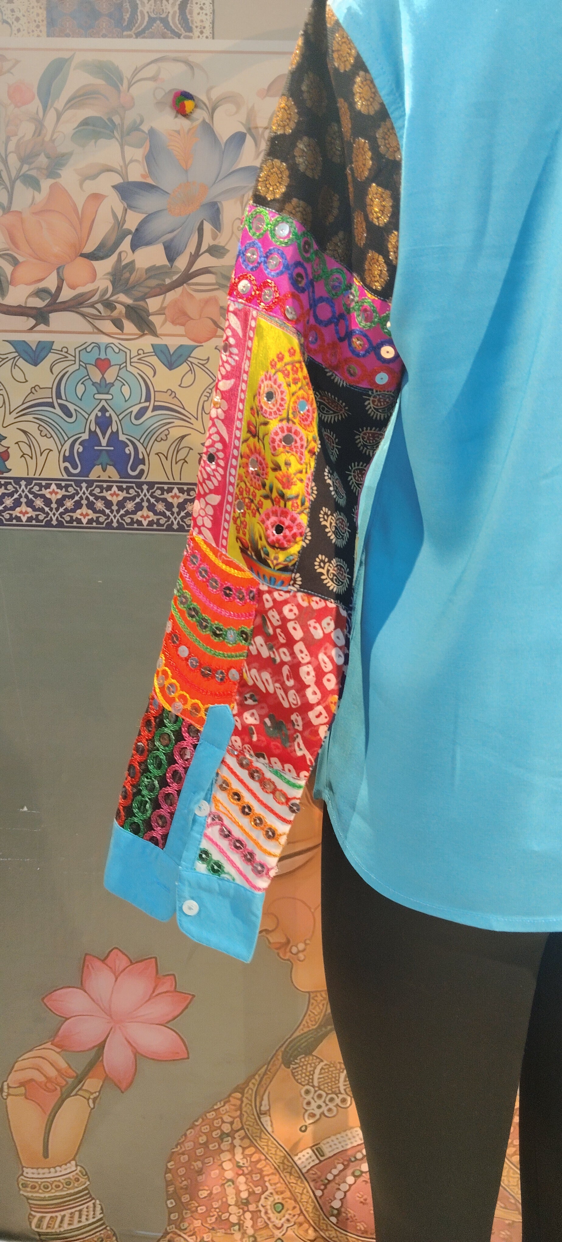 Patchwork Shirt Gypsy Grid Turquoise Multicolor