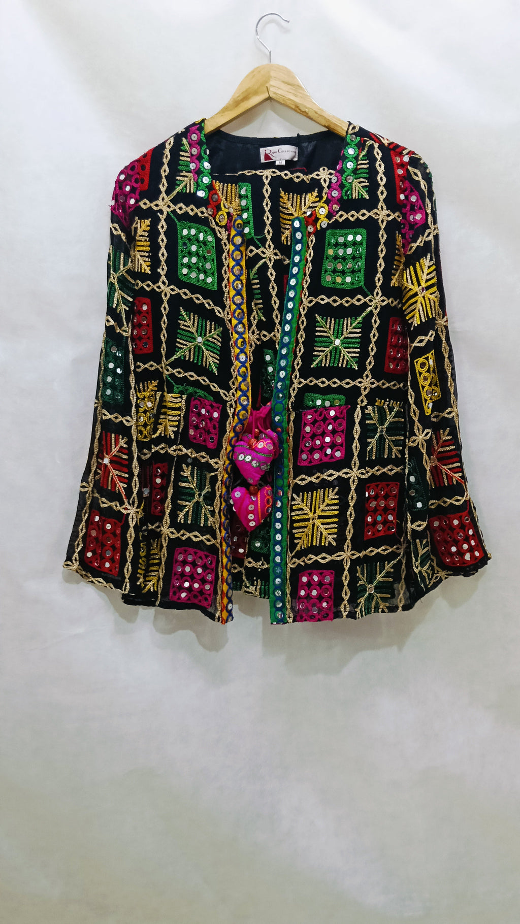 Boho Phulkari Mirror Work Kurti – Multicolor Embroidered Jacket Style