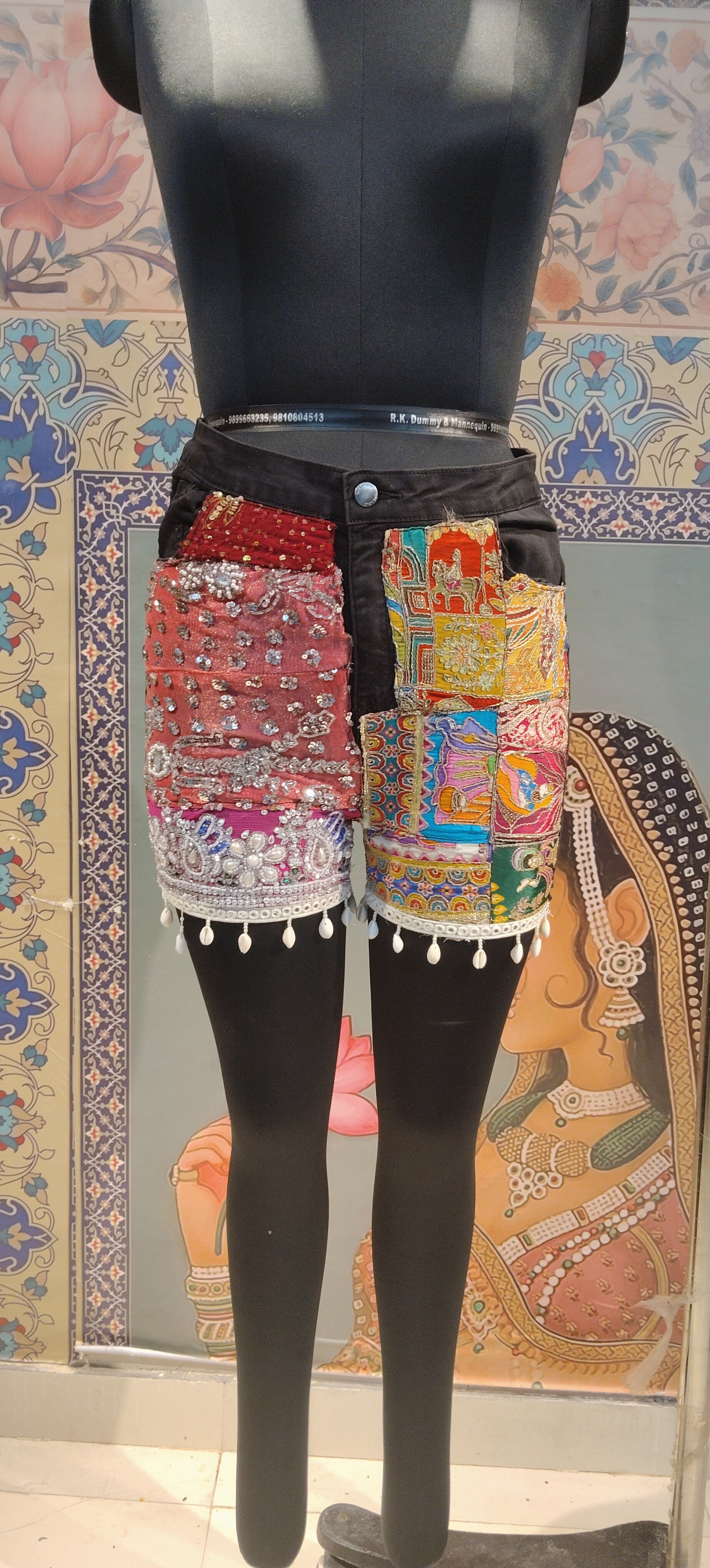 Boho Patchwork Mirror Embroidered Shorts