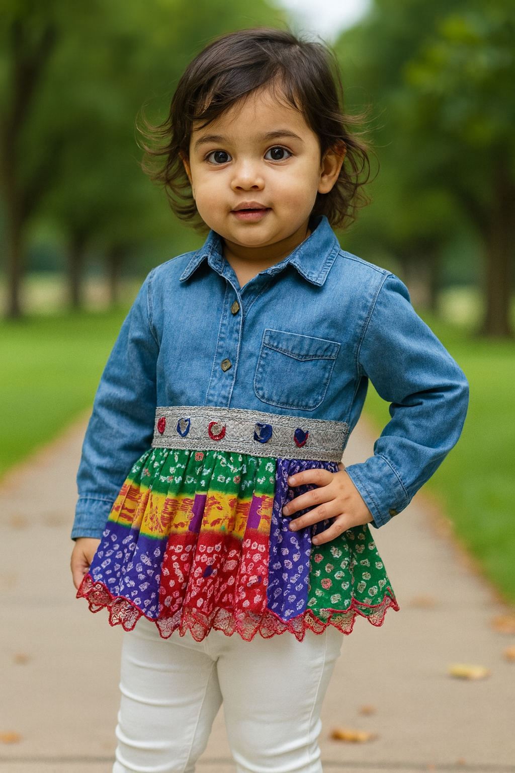 Bandhani Fusion Denim Shirt – Kidswear