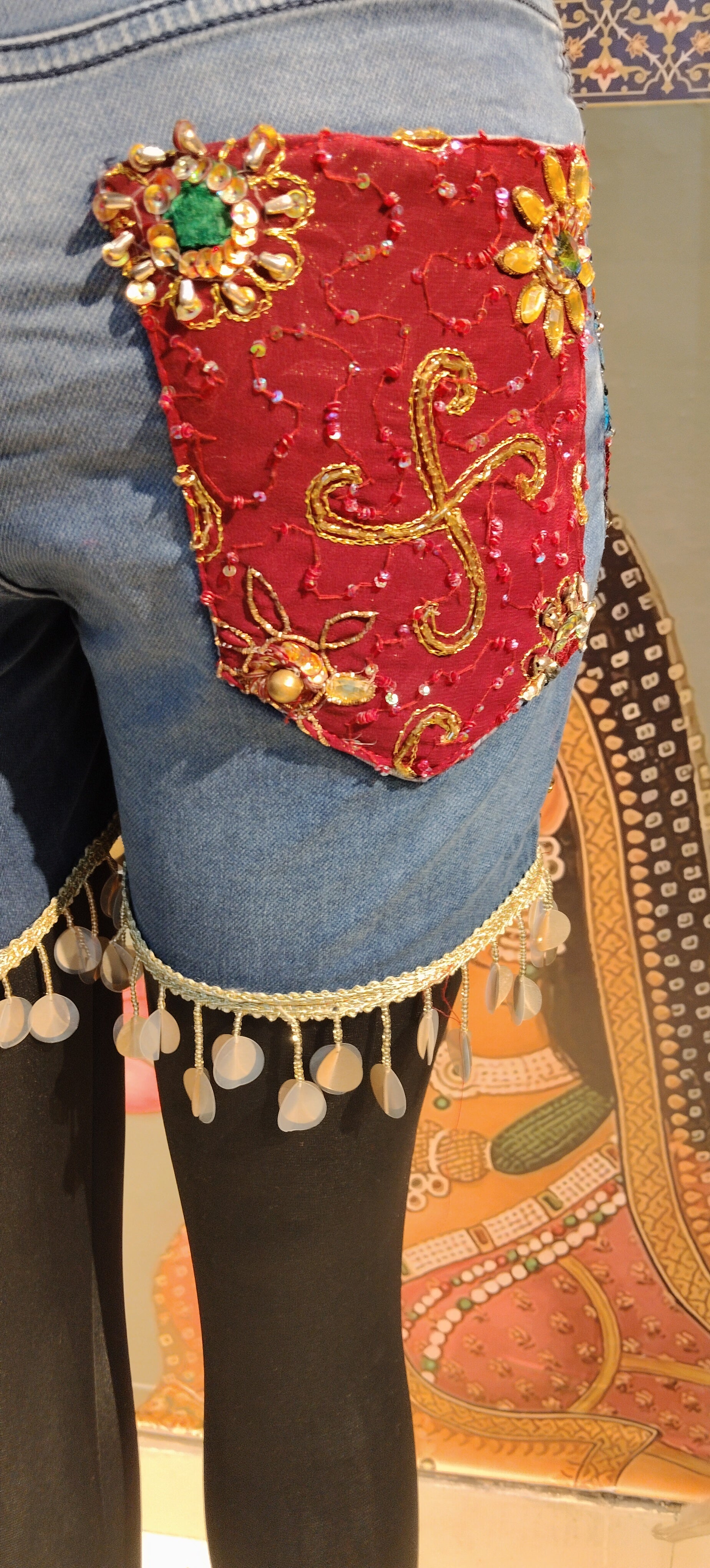 Denim Shorts Boho Patchwork Embroidered