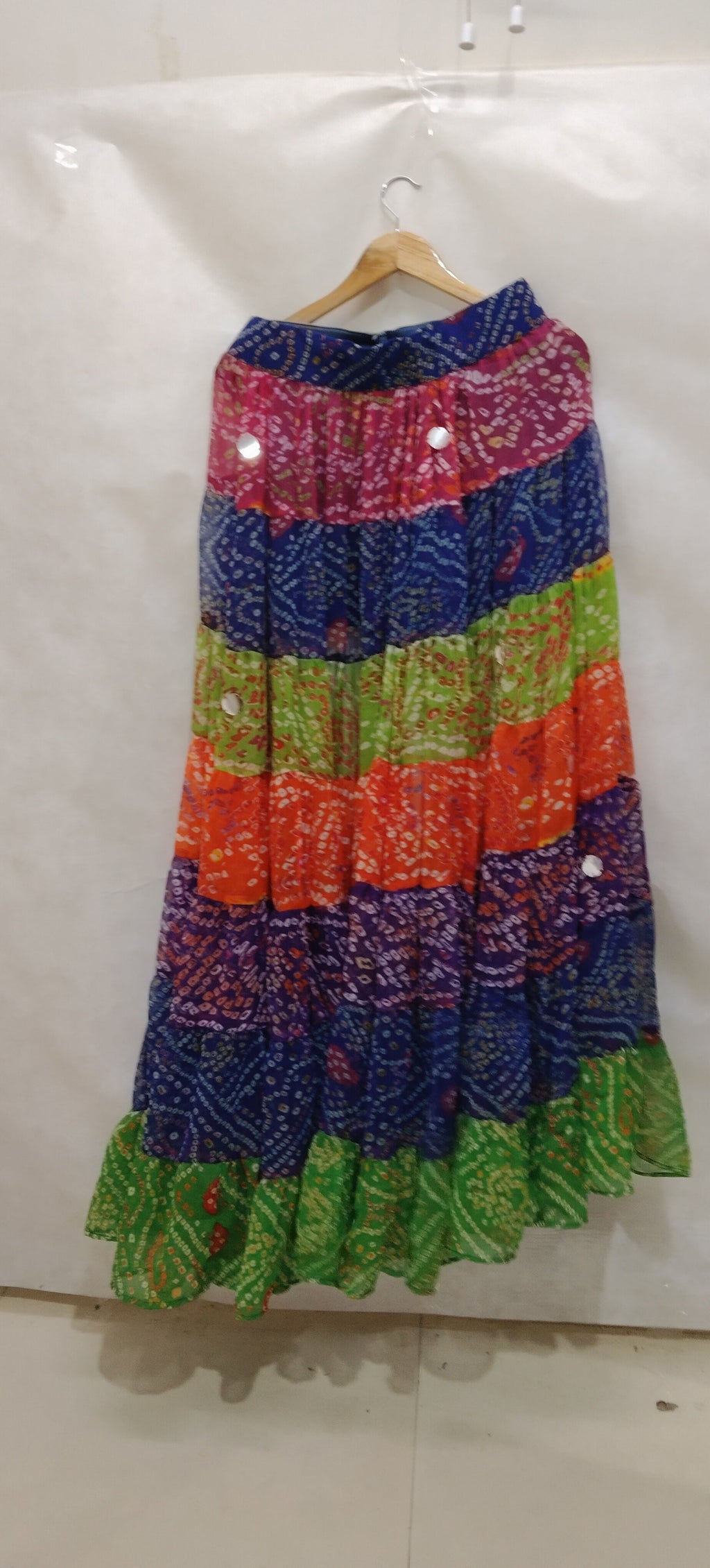 Multi-Color Bandhini Layered Skirt with Tassel