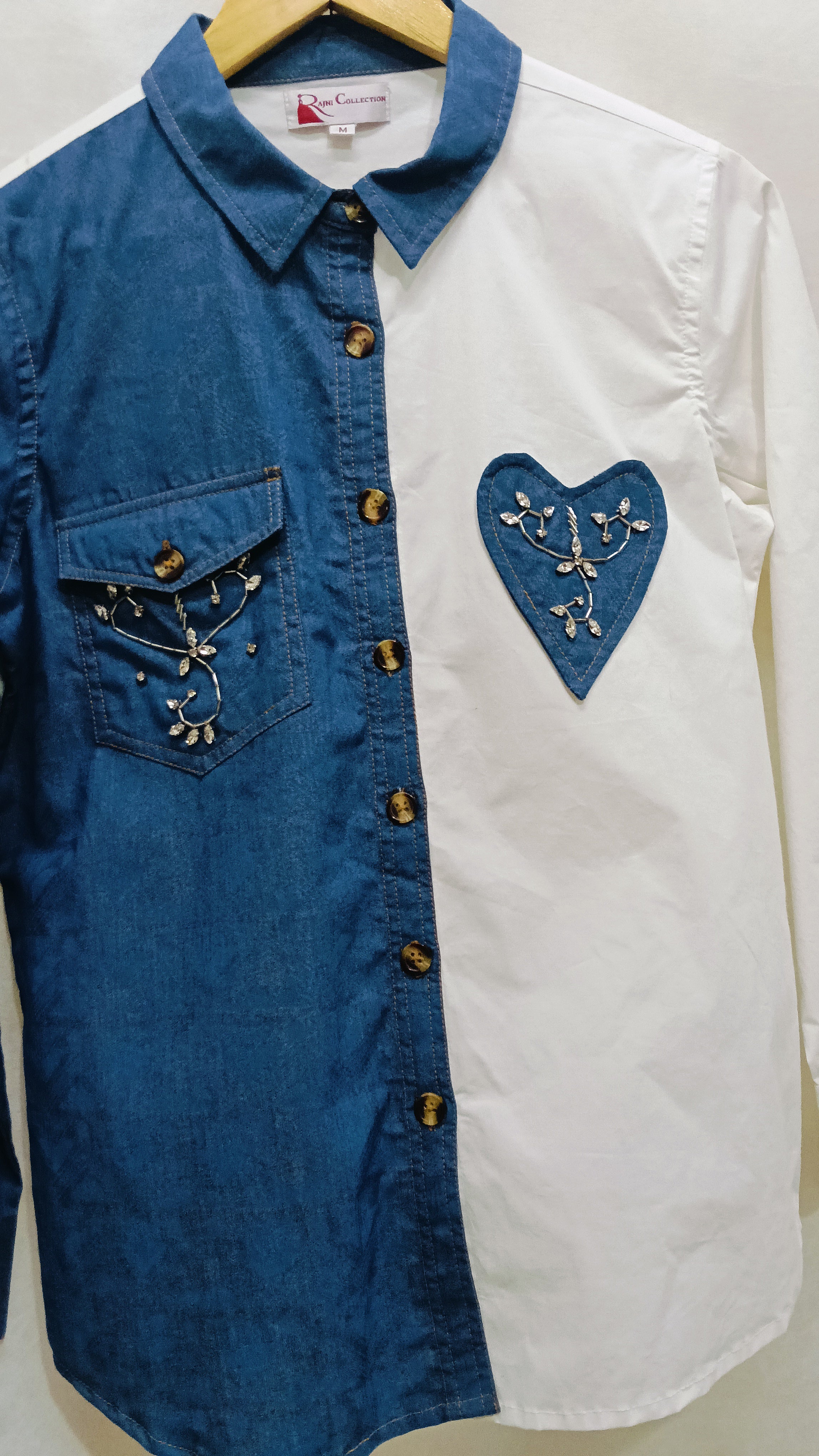 Vibrant Boho Fusion Hand-Embroidered Shirt – Mirror Work & Patch Detailing