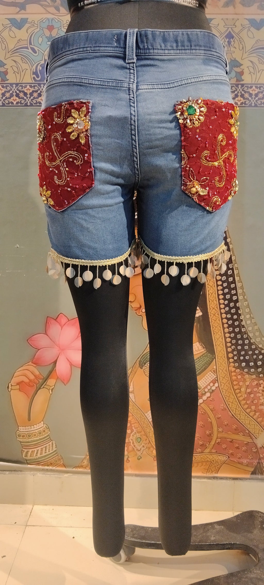 Denim Shorts Boho Patchwork Embroidered