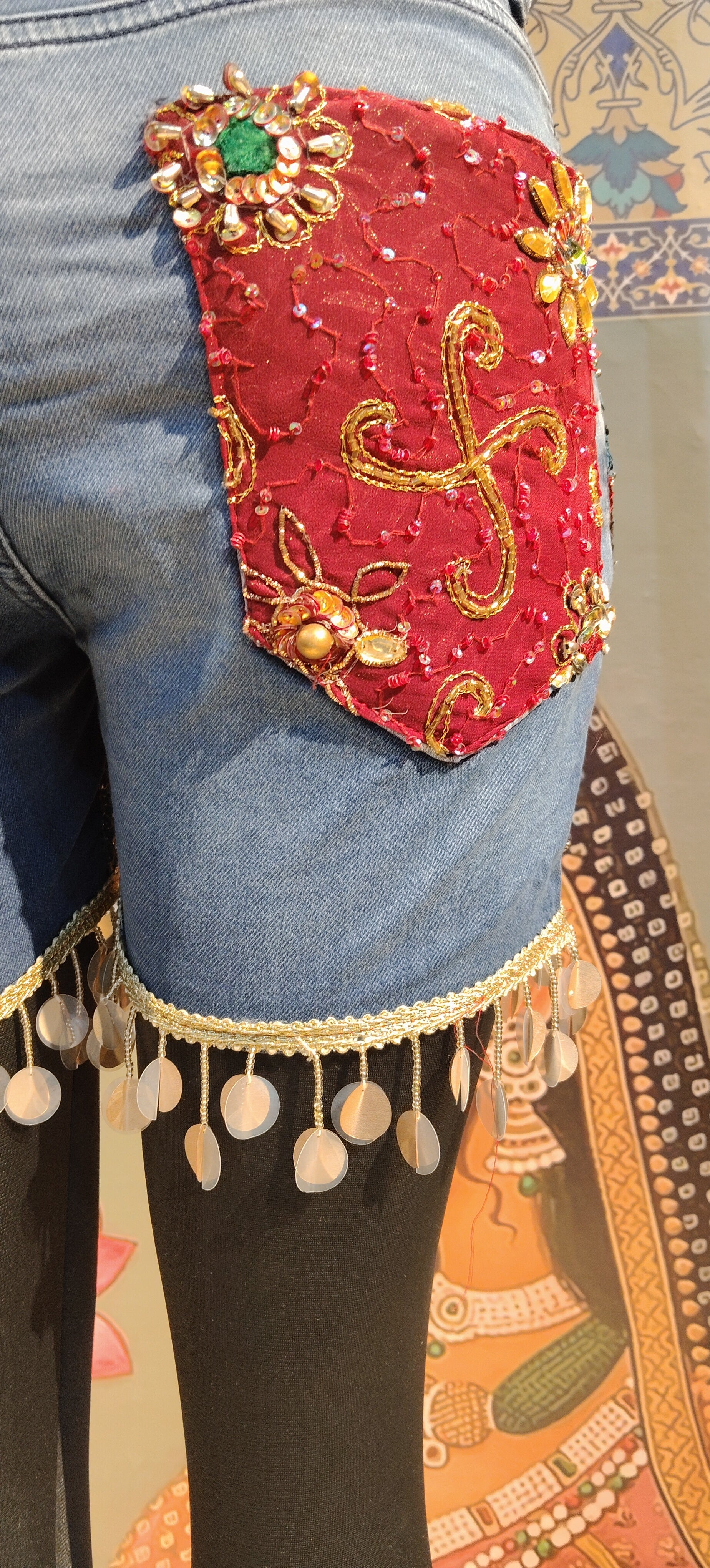 Denim Shorts Boho Patchwork Embroidered